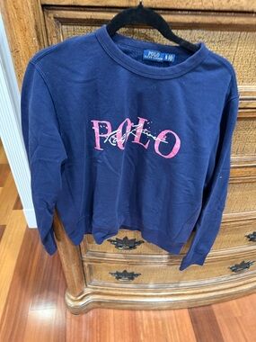Polo by Ralph Lauren Women’s Navy Sweatshirt with Pink Logo Print